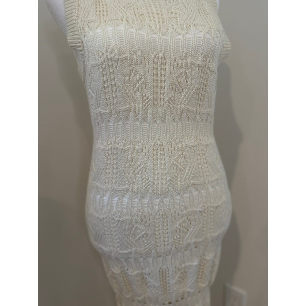 Heartloom Denzel Bohemian Body Skimming Dress Maxi Fringe Knit Ivory Size S - Picture 3 of 6